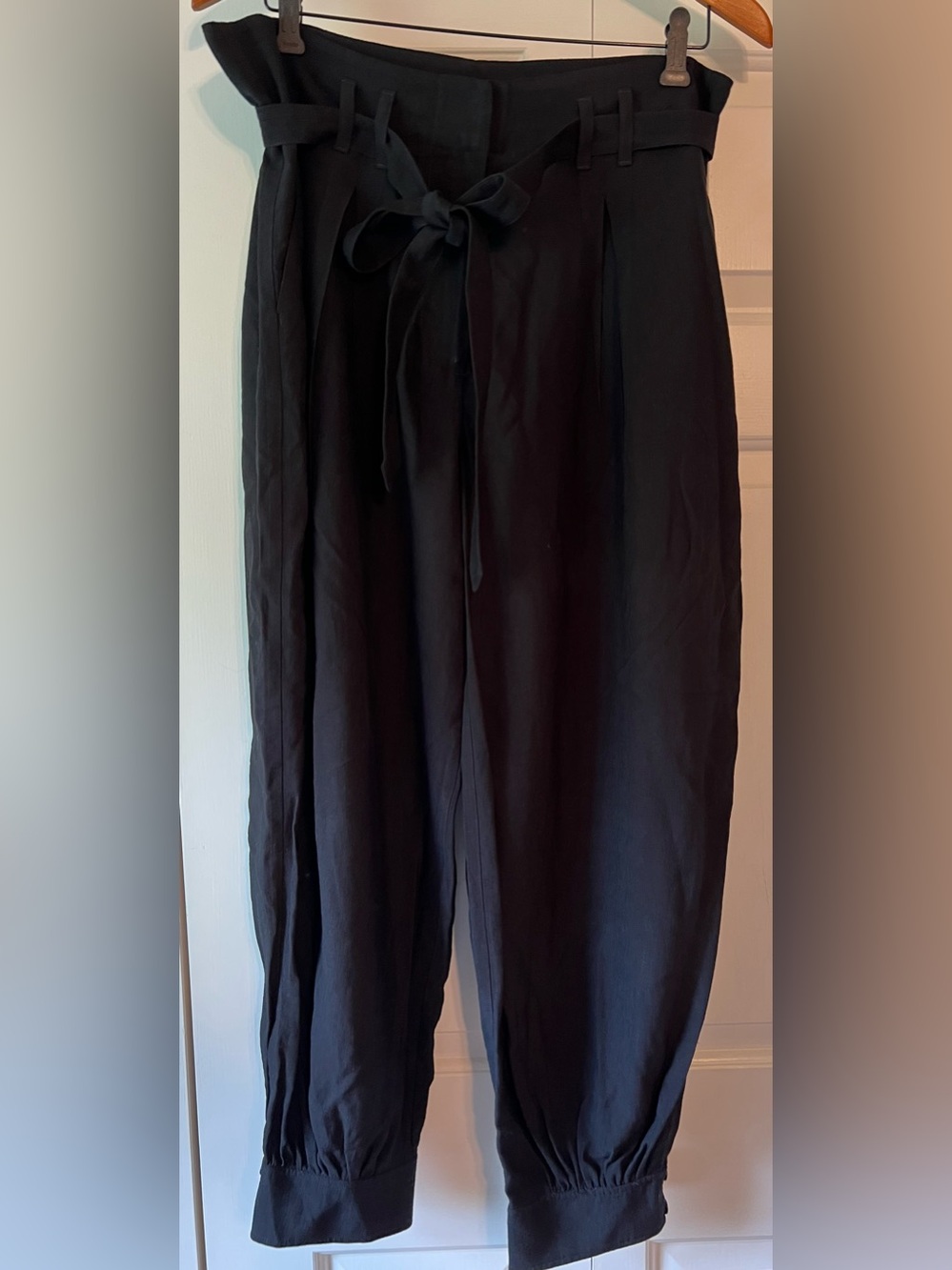 Express Black Super High Paper Bag Waist Belt Tie Tapered Pants EUC 14 #2738 - Picture 3 of 11